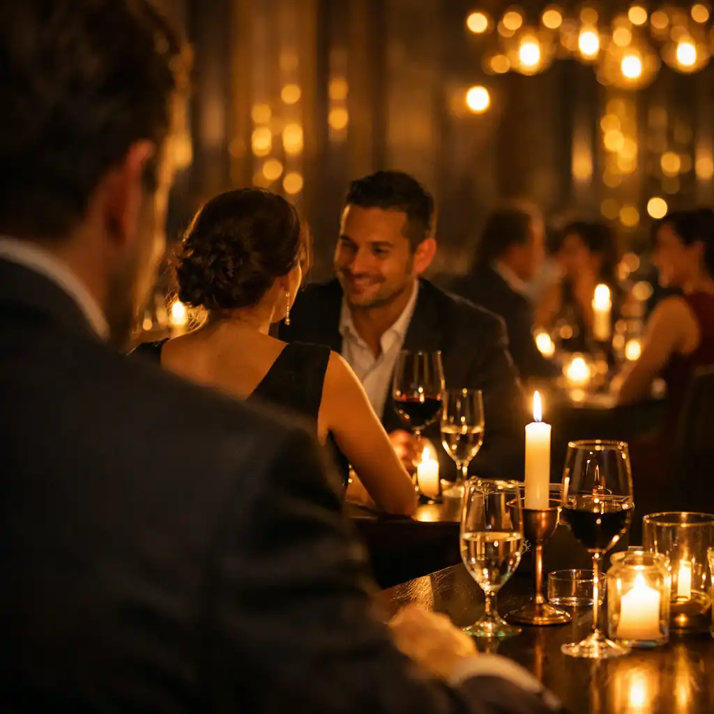 Wieczorna atmosfera w restauracji Culina Ryparlor z przygaszonym światłem i świecami